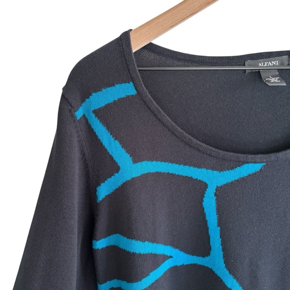 Alfani Knit Sweater Tunic Top Size Large Office Casual Bold Print Long Sleeve - Picture 5 of 13